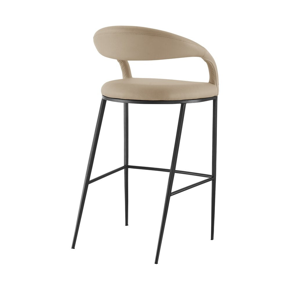 30" Beige And Black Faux Leather And Iron Low Back Bar Height Bar Chair