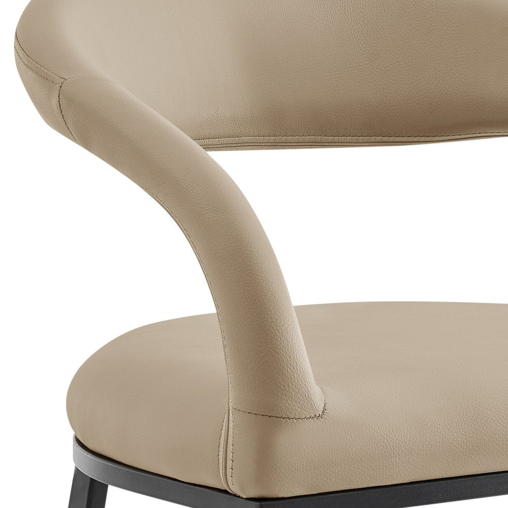 30" Beige And Black Faux Leather And Iron Low Back Bar Height Bar Chair