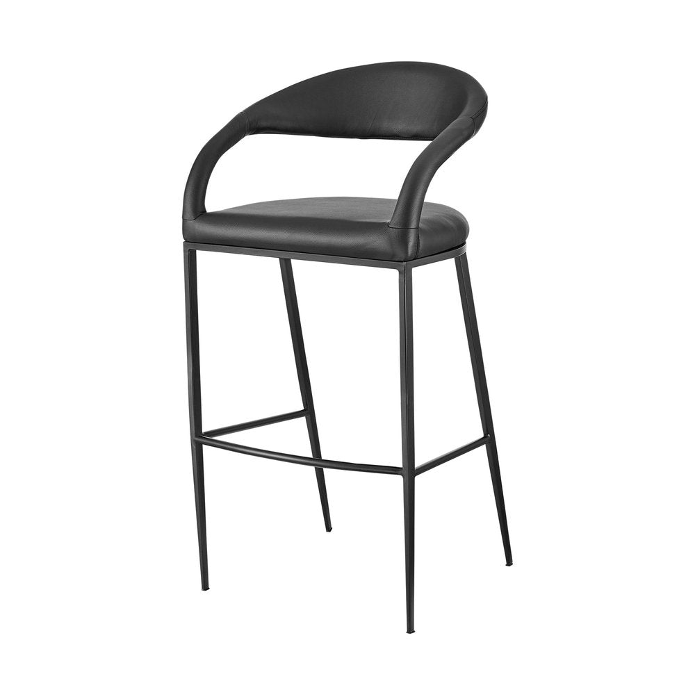 26" Black Faux Leather And Iron Low Back Counter Height Bar Chair