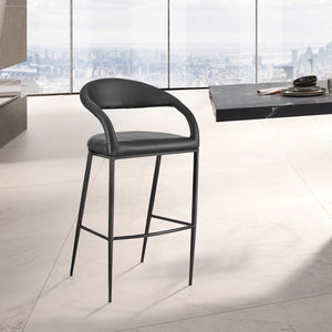 26" Black Faux Leather And Iron Low Back Counter Height Bar Chair