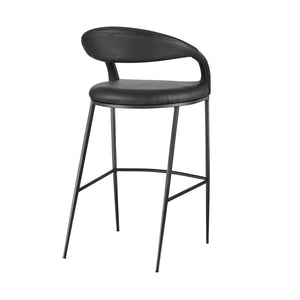 26" Black Faux Leather And Iron Low Back Counter Height Bar Chair