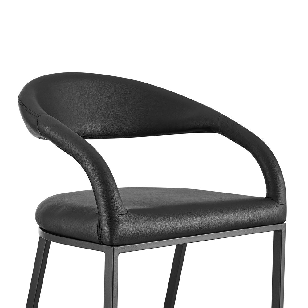 26" Black Faux Leather And Iron Low Back Counter Height Bar Chair