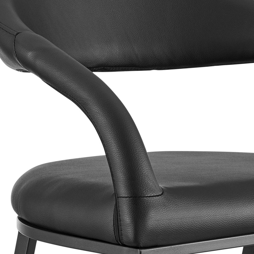 26" Black Faux Leather And Iron Low Back Counter Height Bar Chair
