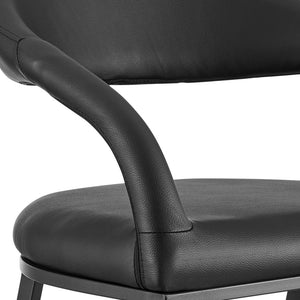 30" Black Faux Leather And Iron Low Back Bar Height Bar Chair