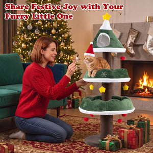 56.5 Inch Multi-Level Cat Tower with Fully-wrapped Scratching Posts-Green