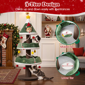 56.5 Inch Multi-Level Cat Tower with Fully-wrapped Scratching Posts-Green