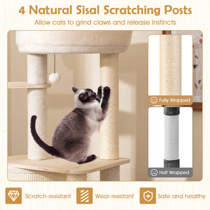 56 Inch Tall Cat Tree with 2 Sisal Scratching Posts and Ladder-NA