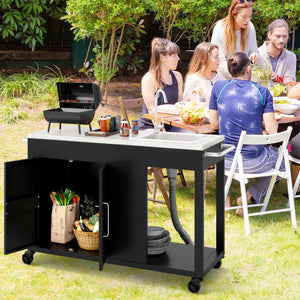56 Inches Outdoor Grill Table with Sink and Stainless Steel Top-Black