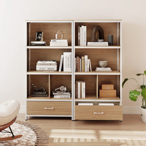 56" Tall Freestanding Bookcase with Drawer 5 Tier-Natural