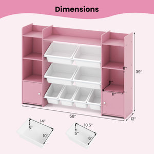 56 inch Large Toy Storage Organizer with 8 Removable Bins and Bookshelf-Pink
