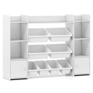 56 inch Large Toy Storage Organizer with 8 Removable Bins and Bookshelf-White
