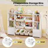 56 inch Large Toy Storage Organizer with 8 Removable Bins and Bookshelf-Pink