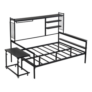 Daybed With Movable Desk, Grid, Shelves And Clothes Hanger by Couch.com