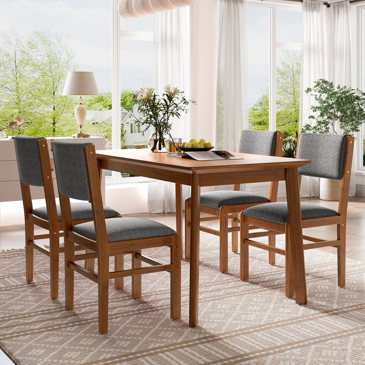 5 Pieces Rectangle Wooden Dining Table Set, Mid Century Modern Kitchen Table And 4 Upholstered Chairs For Home, Saving Space - Brown / Gray by Couch.com