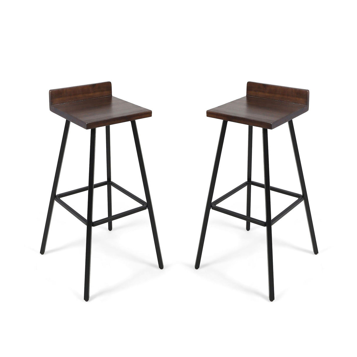 Outdoor Bar Stool With Low Backrests And Wood Seats (Set of 2) - Dark Brown / Black by Couch.com