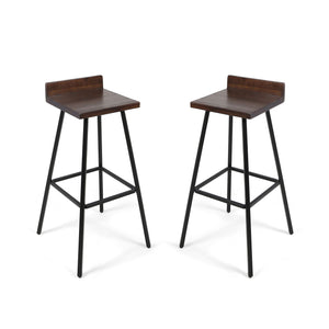 Outdoor Bar Stool With Low Backrests And Wood Seats (Set of 2) - Dark Brown / Black by Couch.com