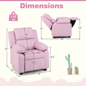 Kids Deluxe Headrest Recliner Sofa Chair with Storage Arms-Pink