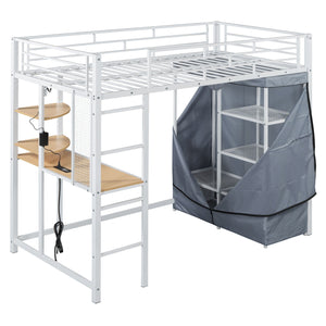 Loft Bed With Desk, Shelves, Power Outlet, LED Light And Wardrobe by Couch.com