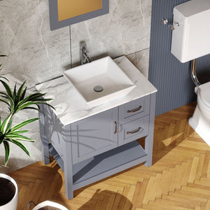 30" Gray Bathroom Vanity And Sink Combo Marble Pattern Top With Mirror Faucet & Drain - Gray by Couch.com