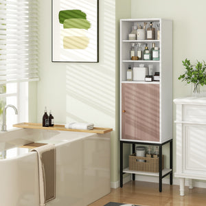 57 Inch Bathroom Tall Cabinet with 1 Door and 4 Shelves Narrow Storage Unit-White
