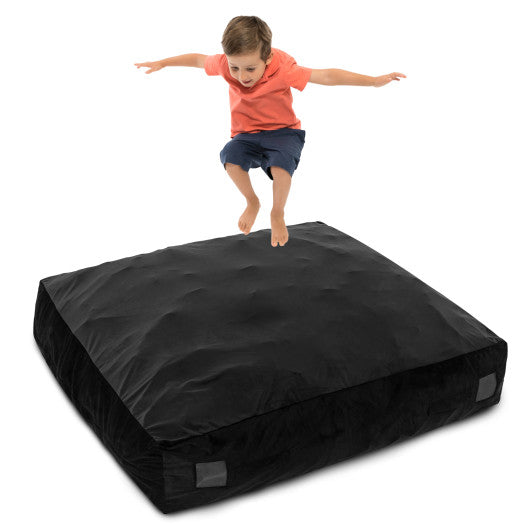57 x 57 Inch Crash Pad Sensory Mat with Foam Blocks and Washable Velvet Cover-Black
