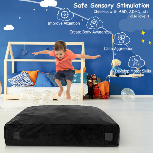 57 x 57 Inch Crash Pad Sensory Mat with Foam Blocks and Washable Velvet Cover-Black
