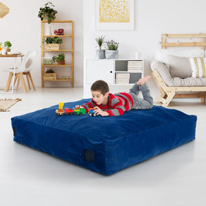 57 x 57 Inch Crash Pad Sensory Mat with Foam Blocks and Washable Velvet Cover-Blue