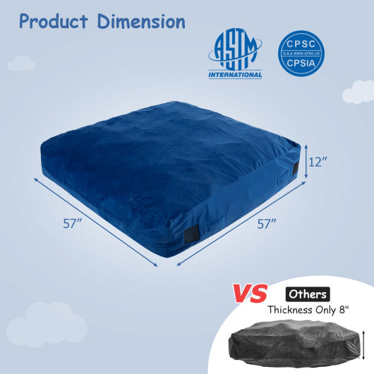 57 x 57 Inch Crash Pad Sensory Mat with Foam Blocks and Washable Velvet Cover-Blue