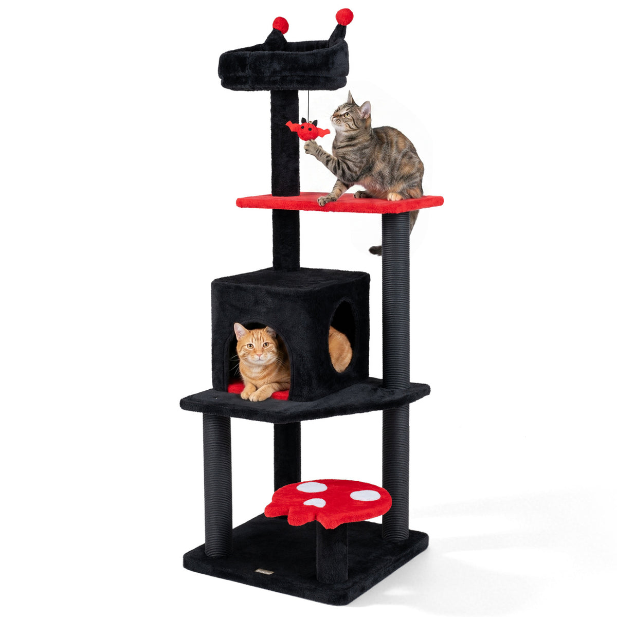 57" Spooky Cat Tower with Padded Perch and Spider-shaped Hanging Toy-Red