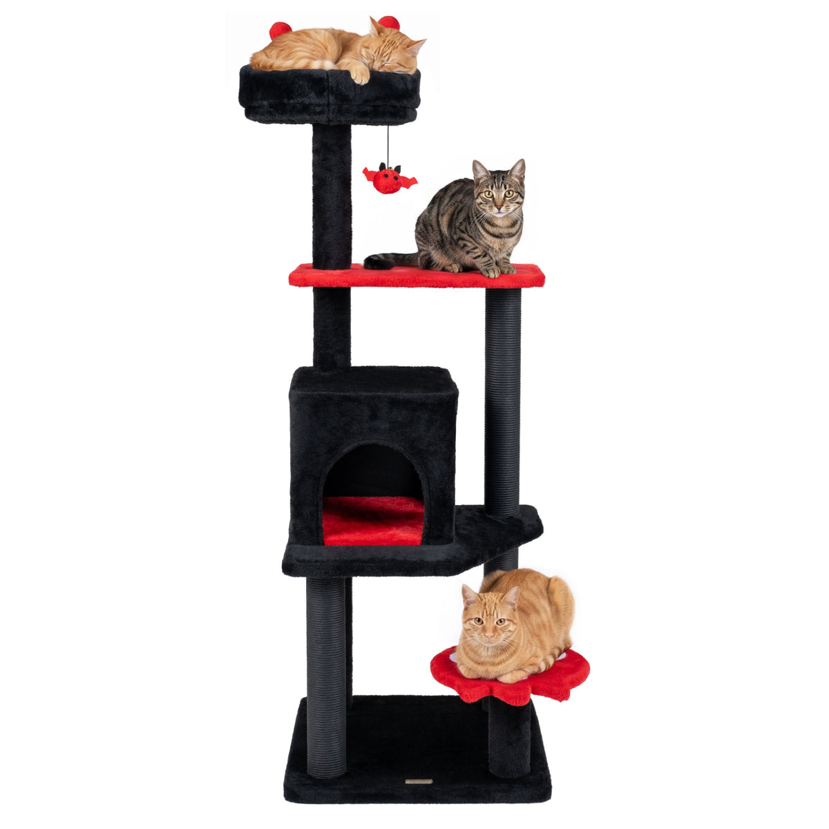 57" Spooky Cat Tower with Padded Perch and Spider-shaped Hanging Toy-Red