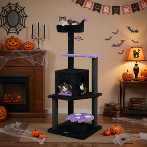 57" Spooky Cat Tower with Padded Perch and Spider-shaped Hanging Toy-Purple