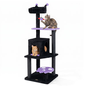 57" Spooky Cat Tower with Padded Perch and Spider-shaped Hanging Toy-Purple