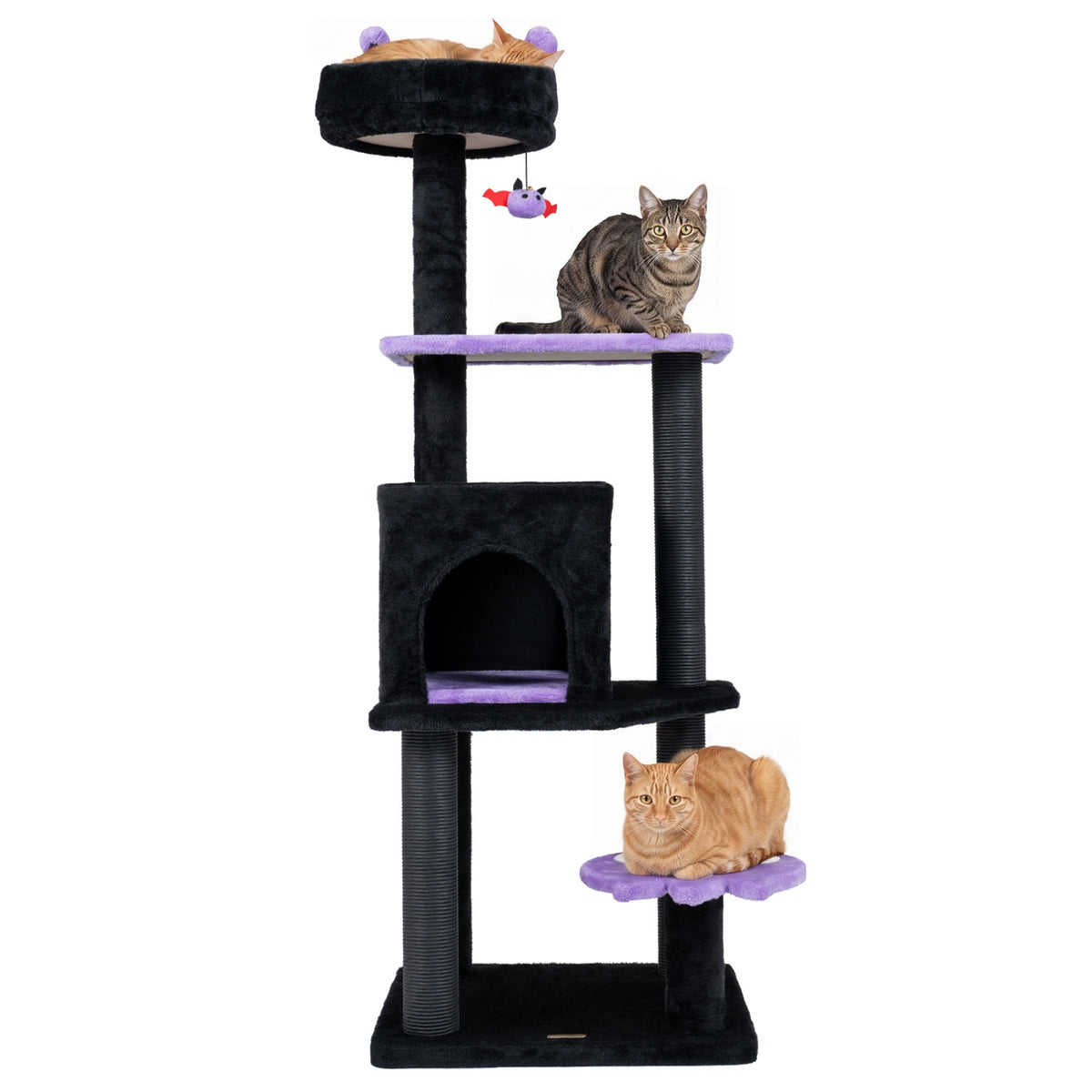 57" Spooky Cat Tower with Padded Perch and Spider-shaped Hanging Toy-Purple