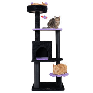 57" Spooky Cat Tower with Padded Perch and Spider-shaped Hanging Toy-Purple