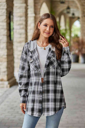 Modern Women Plaid Long Sleeve Hooded Jacket Stylish & Comfortable Outerwear For Winter And Autumn
