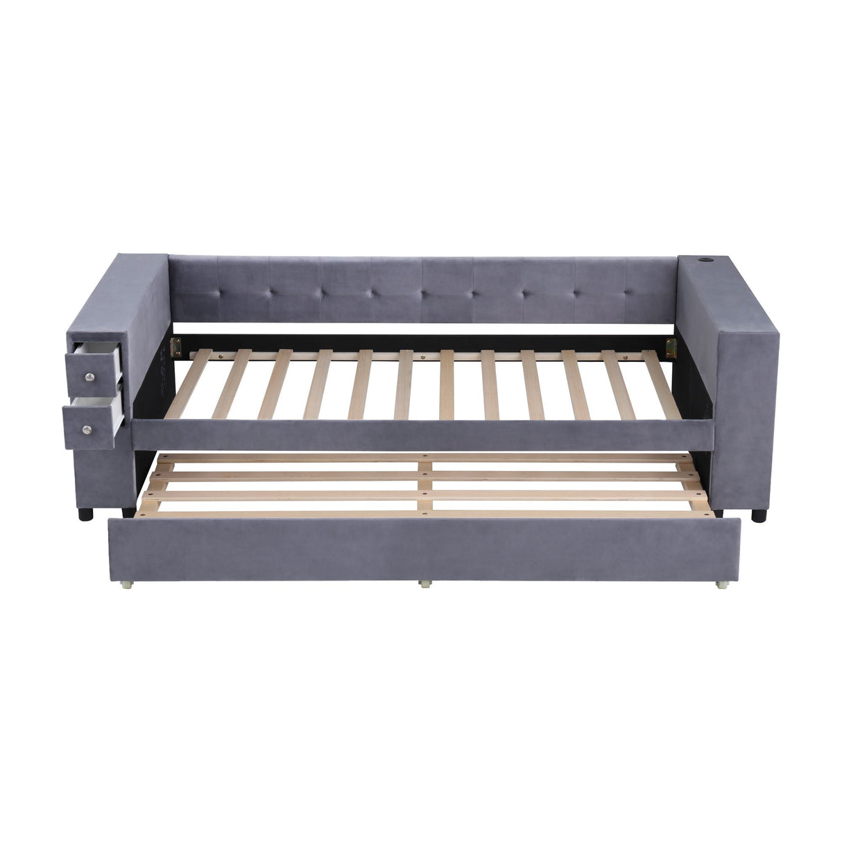 Upholstered Bed With Storage And Twin Trundle, USB Charging Ports by Couch.com