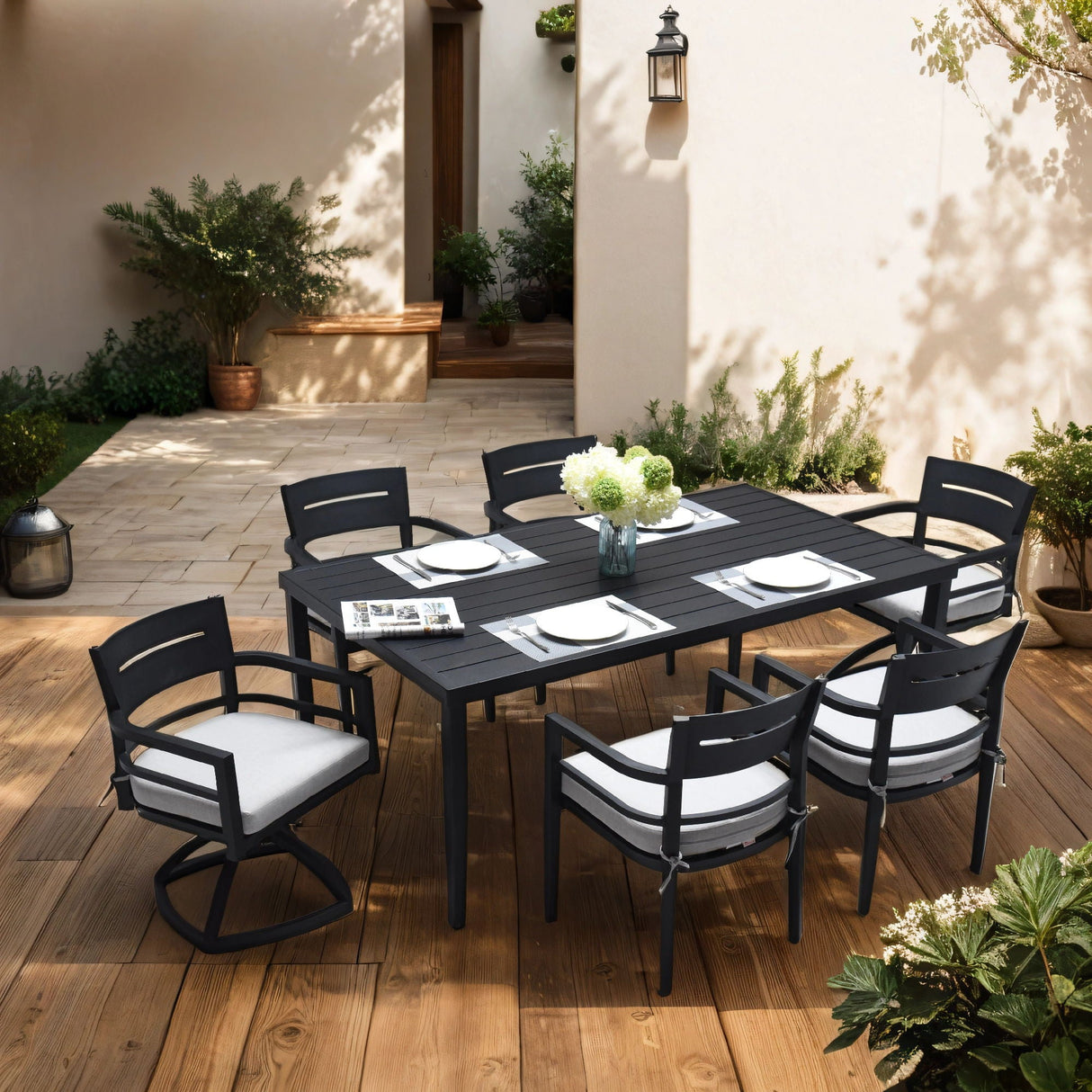Outdoor Patio Rectangle Dining Table With Tapered Feet & Umbrella Hole by Couch.com