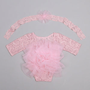 Newborn Costumes Lace Puff Gauze Skirt Headdress Flower Two-piece Set