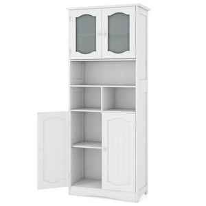 58.5 Inch Freestanding Linen Bathroom Storage Cabinet with Frost Glass Doors-White