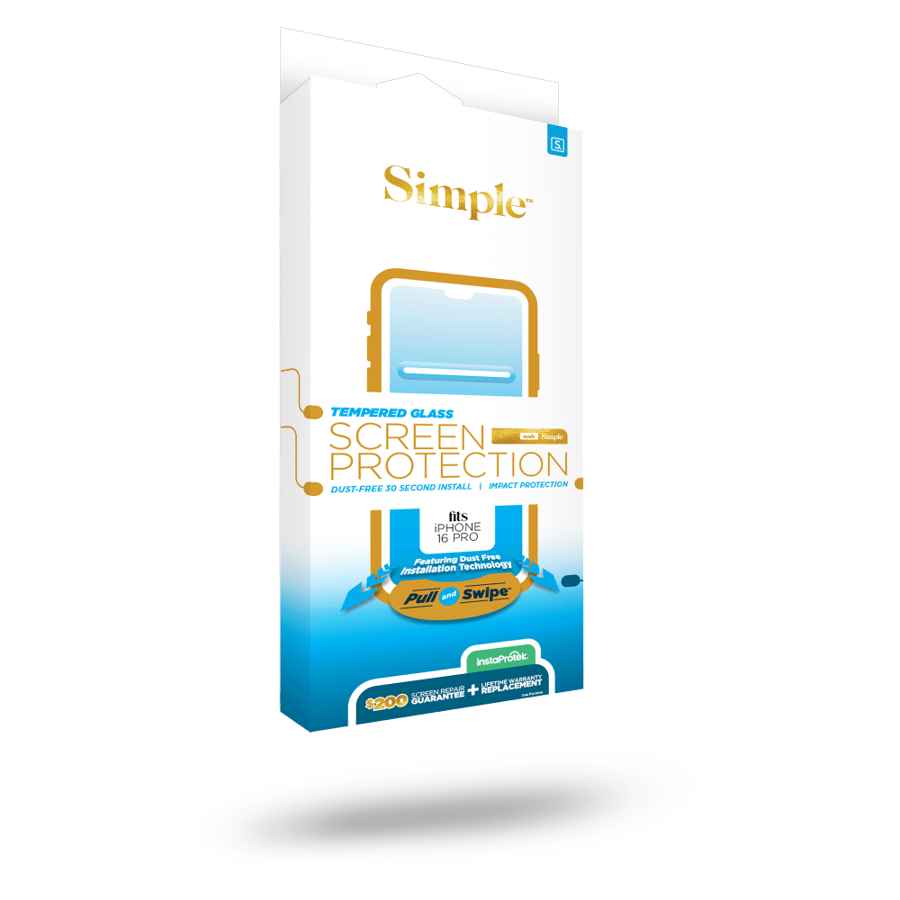 Simple $200 Guided Tempered Glass Screen Protector for Apple iPhone 16 Pro by Simple