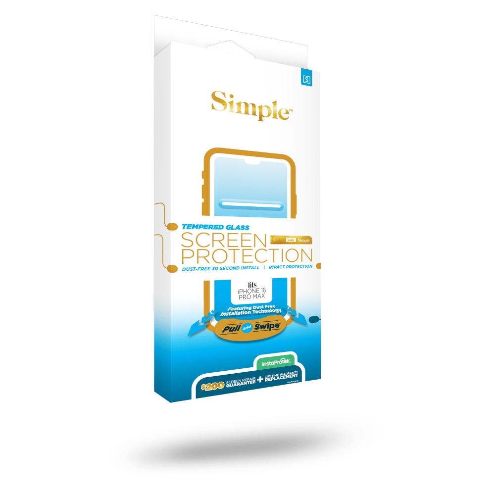 Simple $200 Guided Tempered Glass Screen Protector for Apple iPhone 16 Pro Max by Simple