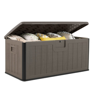 100 Gallon Large Deck Box with Lockable Lid for Patio-Brown