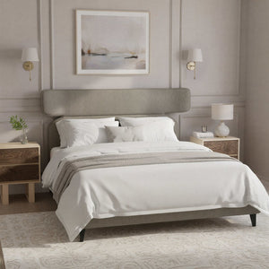 Brown Solid Wood And Upholstery Queen Bed Frame