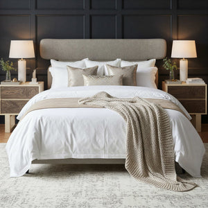 Brown Solid Wood And Upholstery Queen Bed Frame