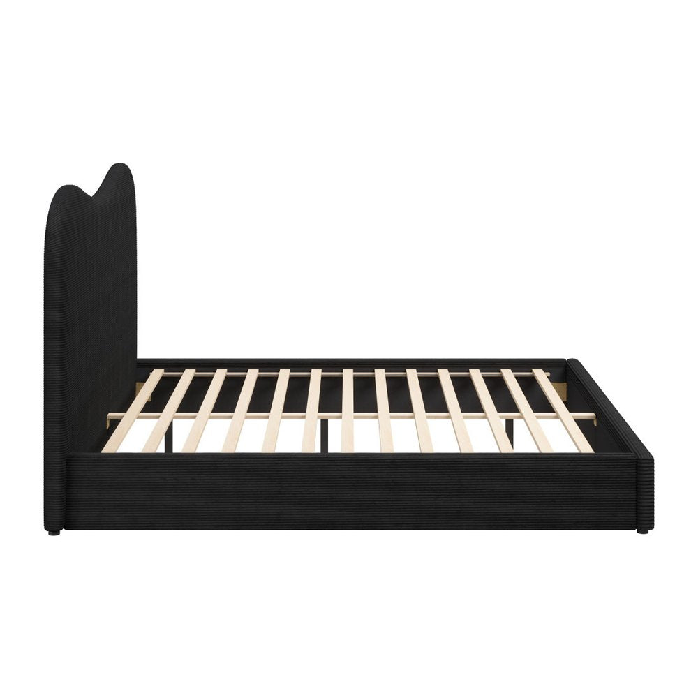 Black Ribbed Texture Velvet Upholstered King Bed Frame