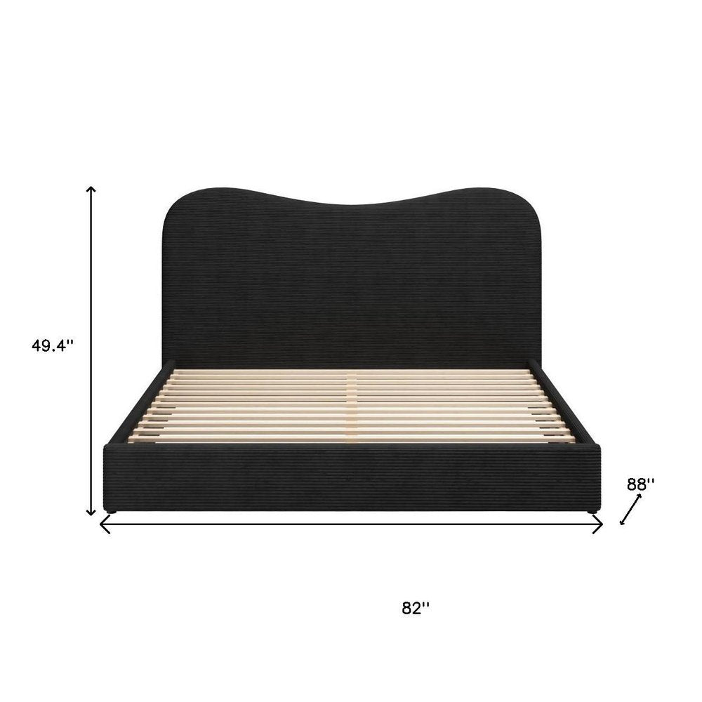 Black Ribbed Texture Velvet Upholstered King Bed Frame