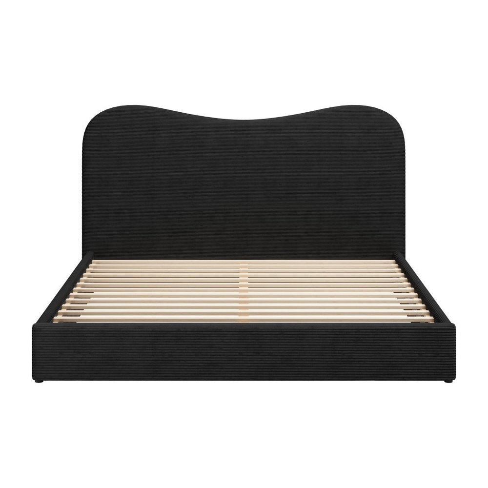 Black Ribbed Texture Velvet Upholstered King Bed Frame