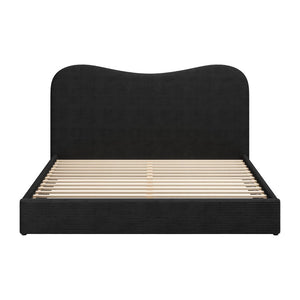 Black Ribbed Texture Velvet Upholstered King Bed Frame