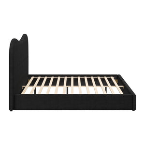 Black Ribbed Texture Velvet Upholstered King Bed Frame