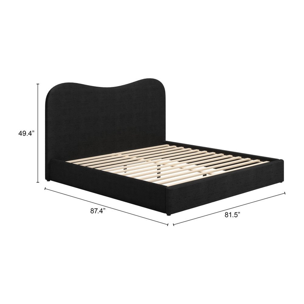 Black Ribbed Texture Velvet Upholstered King Bed Frame
